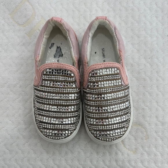 Stuart Weitzman Girls Pink and Silver Crystal Embellished Slip-On Sneakers - Picture 1 of 5